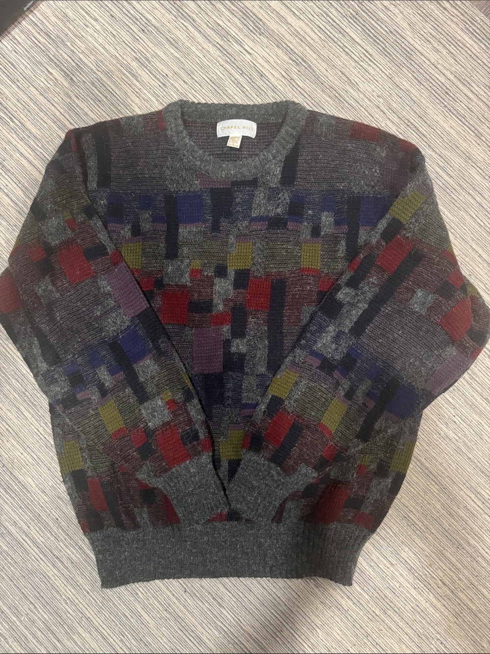 vintage Chapel Hill geometric patchwork crewneck sweater dating back to the 1980